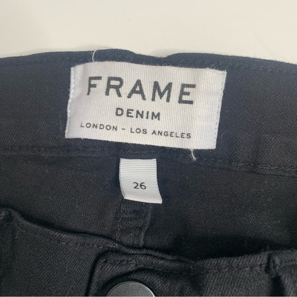 Frame Le Skinny De Jeanne Black Ripped Distressed Mid-Rise Jeans - Picture 10 of 16